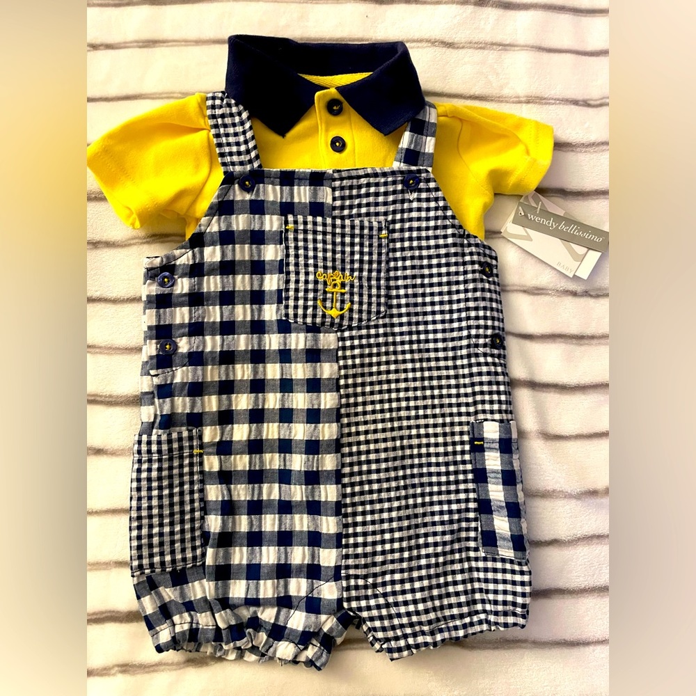 Wendy Bellissimo 2-Piece Navy Blue Plaid Short Set